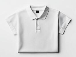 Plain white polo shirt displayed on a light background photo
