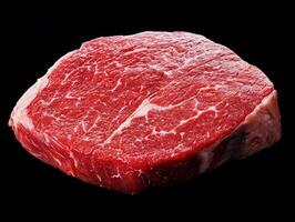 Freshly cut red meat display with fine marbling details photo