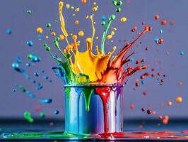Colorful paint splash creating vibrant patterns in studio photo