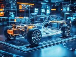 Innovative electric vehicle design showcased with digital transparency photo