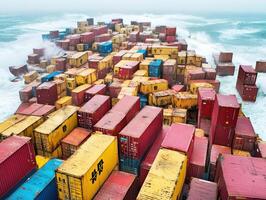 Cargo containers adrift in stormy ocean waters photo
