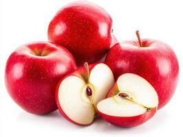 Fresh red apples displayed on a white background photo