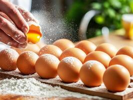 Preparing fresh ingredients for baking or cooking in a kitchen photo