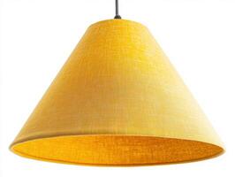 Stylish yellow cone-shaped lampshade hanging indoors photo