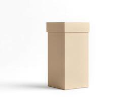 Simple beige box on a white background for minimalist display photo