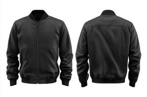 Stylish black bomber jacket displayed from multiple angles photo