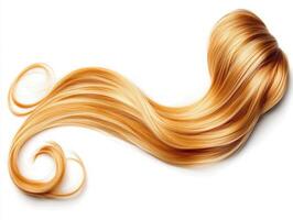 Beautiful long golden hair on a white background photo
