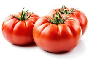 Fresh red tomatoes arranged on a white background photo