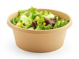 Fresh green salad in eco-friendly bowl from local market stall photo