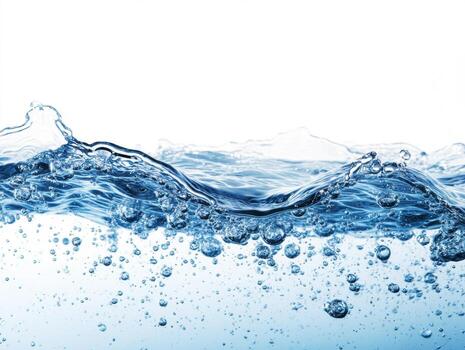 Rippling water surface with bubbles against a white background photo
