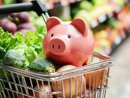 Budget shopping for fresh produce and savings at the grocery store photo