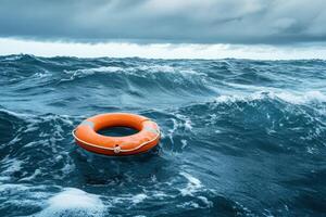 Floating life preserver in stormy ocean waters during daytime photo
