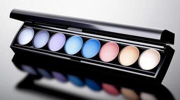 Gradient eyeshadow palette with soft blue and lavender shades featuring a creamy metallic finish for vibrant looks. gradient eyeshadow palette in soft blue and lavender shades with metallic finish photo