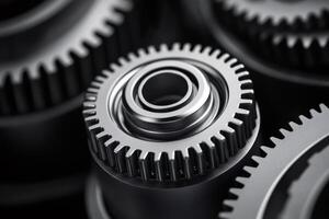 Interlocking metal gears rotating smoothly in a complex mechanism. .. photo