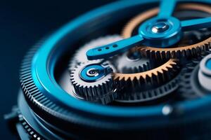 Complex clockwork mechanism with interlocking gears rotating smoothly photo