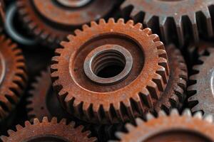 Rusty gears showing oxidation and corrosion forming intricate patterns photo