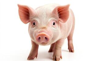 Small pink pig standing on a white background photo