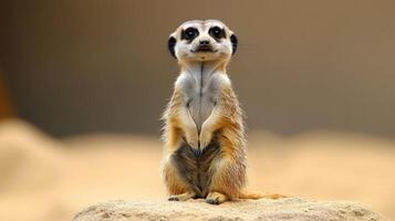 Curious meerkat standing guard on a rock photo