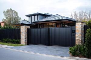 Modern house with automatic gate and intercom system.. photo