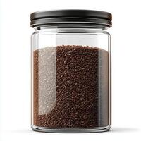 Glass container of coffee grounds, on a white background. 15 photo
