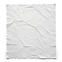 A crumpled white paper texture showcasing deep creases and folds offering a raw authentic aesthetic ideal for design backgrounds with a simple clean white backdrop photo
