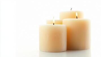 Candles arranged elegantly with lit wicks on a bright and minimalistic background during a calm evening setup photo