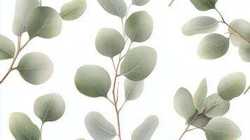 Eucalyptus leaves arranged beautifully against a white background creating a serene and natural aesthetic photo
