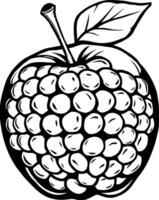 Black And White Illustration Of An Apple Shaped Like A Raspberry vector