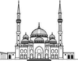 Elegant Line Drawing Of A Grand Mosque With Tall Minarets vector