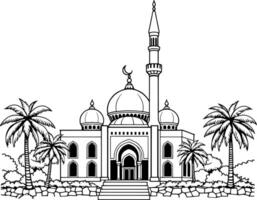 Elegant Line Drawing Of A Mosque With Palm Trees vector