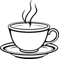 Steaming Cup Of Tea On Saucer Simple Line Art Design vector