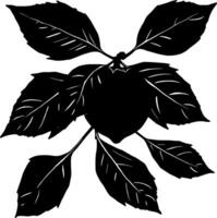 Monochrome Illustration Of A Single Apple Hanging From A Branch With Lush Leaves vector