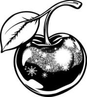 Sparkling Red Cherry with Glitter and Snowflake Design vector