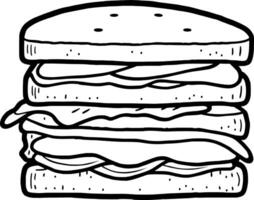 Delicious Three-Layered Sandwich Illustration A Simple Hand-Drawn Design Featuring Bread Tomato and Ot vector