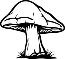 A Bold Line Art Illustration Of A Single Mushroom Growing In Grass vector