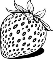 A Detailed Line Drawing Of A Single Strawberry With Leaves vector