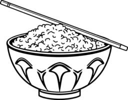 A Bowl Of Rice With Chopsticks Simple Line Drawing Illustration vector