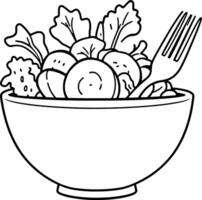Fresh Vegetable Salad In Bowl With Fork A Simple Line Drawing vector