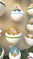 28.03.2025 Innsbruck, Decorative Easter Eggs Displayed in Festive and Creative Containers for Celebration. Colorful Easter eggs artistically displayed in unique containers with festive decorations photo