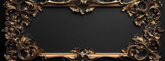 ornate golden frame with intricate floral patterns and elegant details, set against dark background for luxurious effect photo