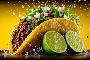 Crunchy taco filled with beef and onion photo