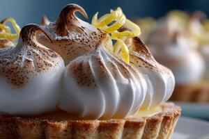Lemon tart with toasted meringue and citrus zest photo