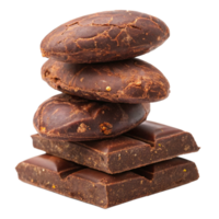 A stack of delicious dark chocolate cocoa beans and chocolate bars, a delectable treat for chocolate lovers png