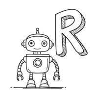 An Illustration of letter R stand for Robot vector