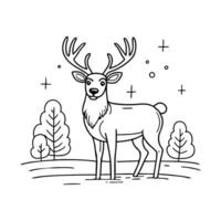 Reindeer standing in a snowy clearing with antlers high and breath visible in the cold air vector