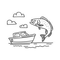 Redfish leaping near a boat shadow cast on the water vector