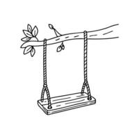 Swing made of thick rope and wood, swaying gently from a tall tree vector