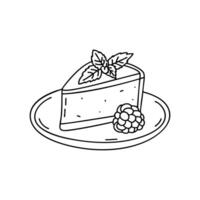 Raspberry resting on a plate next to a slice of cheesecake vector