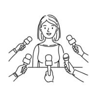 Person being interviewed at a press conference, multiple microphones pointed toward them vector