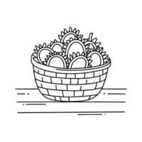 Rambutan piled in a wicker basket on a wooden table vector